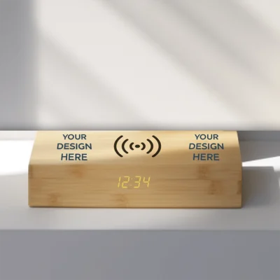 Custom designed bamboo clock wireless charger